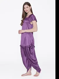 Silky Satin Top And Pyjama Set - Purple (Size - Free )-thumb3