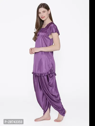 Silky Satin Top And Pyjama Set - Purple (Size - Free )-thumb4