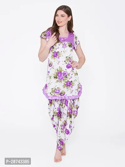 Floral Print Satin Short Sleeve Top and Long Leg Dhoti Set - Blue (Size - Free )-thumb4