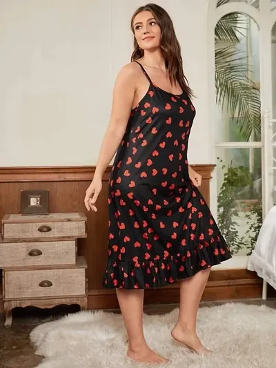 Heart Print Ruffle Hem Babydoll Dress