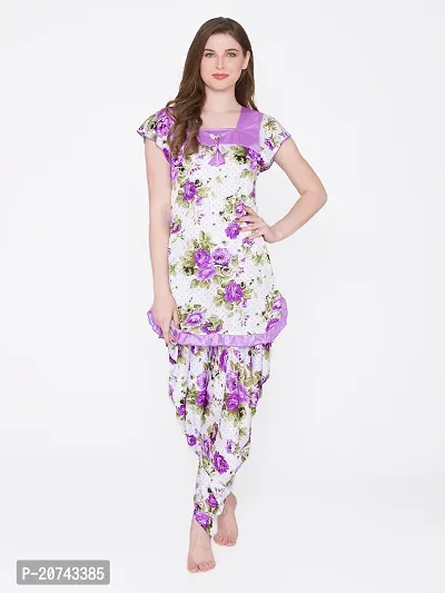 Floral Print Satin Short Sleeve Top and Long Leg Dhoti Set - Blue (Size - Free )-thumb3