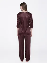 Silky Satin Top And Pyjama Set - Purple (Size - Free )-thumb4