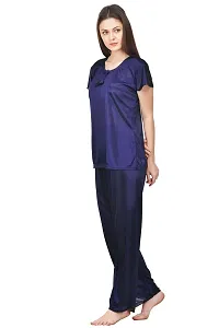 Silky Satin Top And Pyjama Set - Navy Blue (Size - Free )-thumb2