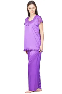 Silky Satin Top And Pyjama Set - Blue (Size - Free )-thumb2