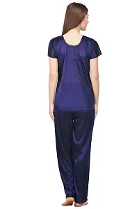 Silky Satin Top And Pyjama Set - Navy Blue (Size - Free )-thumb3