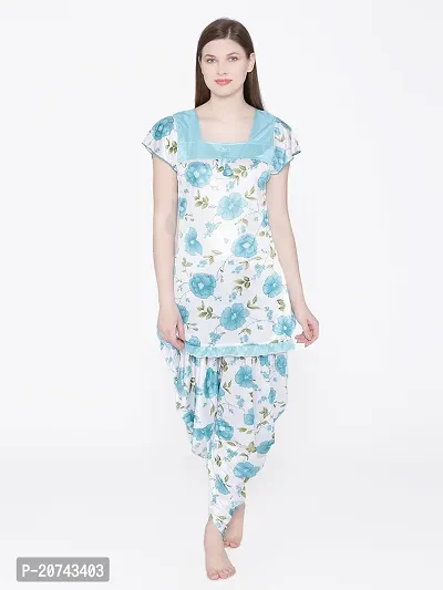 Floral Print Satin Short Sleeve Top and Long Leg Dhoti Set - Light Green (Size - Free )-thumb2