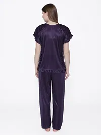 Silky Satin Top And Pyjama Set - Purple (Size - Free )-thumb2