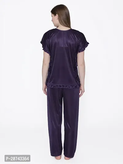 Silky Satin Top And Pyjama Set - Purple (Size - Free )-thumb3