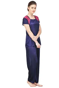 Silky Satin Top And Pyjama Set - Navy Blue (Size - Free )-thumb1