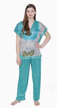 Floral Print Satin Top and Long Leg Pyjama Set - Light Blue (Size - Free )-thumb4