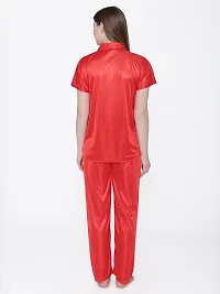 Silky Satin Top And Pyjama Set - Red (Size - Free )-thumb4