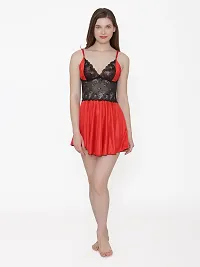 Silky Satin Babydoll Dress - Red (Size - Free )-thumb1