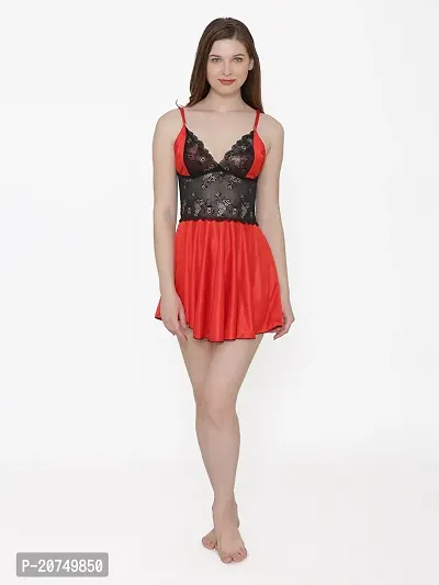 Silky Satin Babydoll Dress - Red (Size - Free )-thumb2