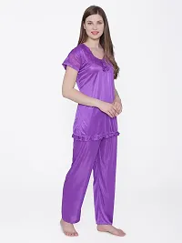 Silky Satin Top And Pyjama Set - Blue (Size - Free )-thumb2