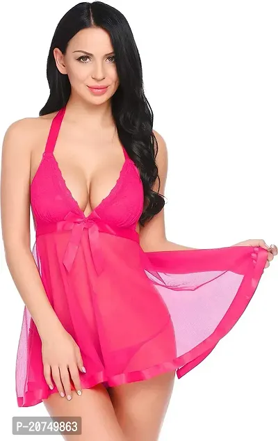 Solid Net Babydoll Dress -Pink (Size - Free )-thumb2