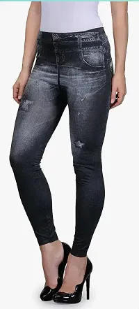 Stylish Black Denim Self Design Jeans For Women-thumb3