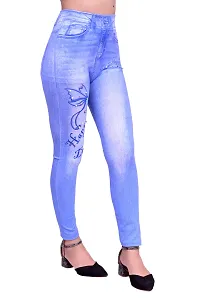 Stylish Blue Denim Self Design Jeans For Women-thumb1