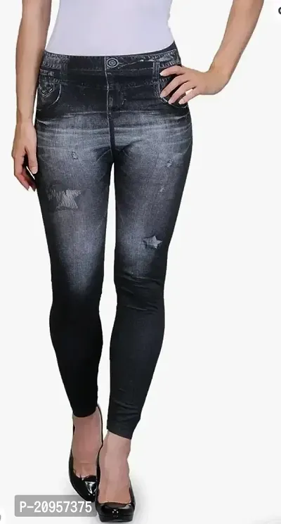 Stylish Black Denim Self Design Jeans For Women-thumb0