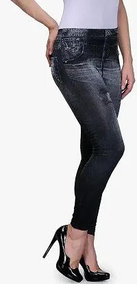 Stylish Black Denim Self Design Jeans For Women-thumb1