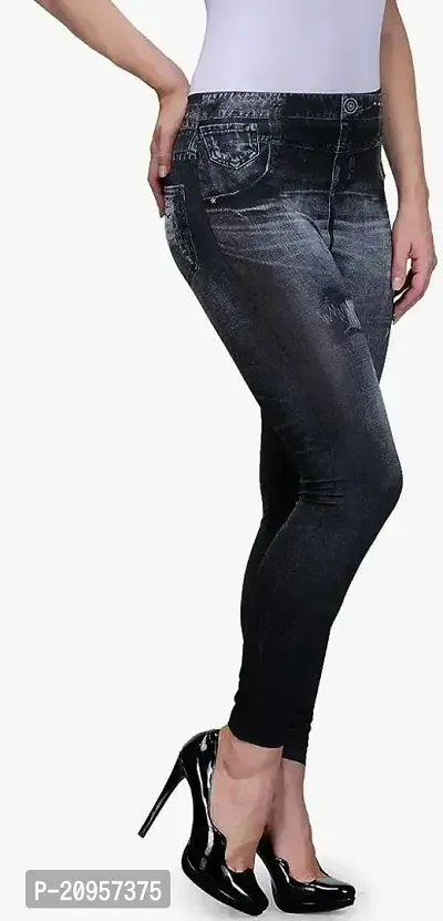 Stylish Black Denim Self Design Jeans For Women-thumb2