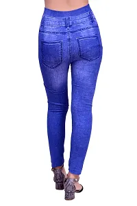 Stylish Blue Denim Self Design Jeans For Women-thumb2