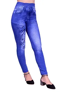 Stylish Blue Denim Self Design Jeans For Women-thumb1