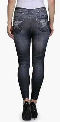 Stylish Black Denim Self Design Jeans For Women-thumb2