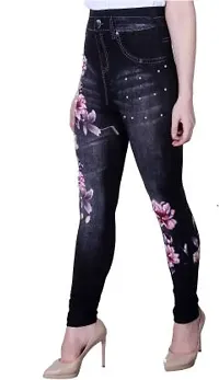 Stylish Black Denim Self Design Jeans For Women-thumb1