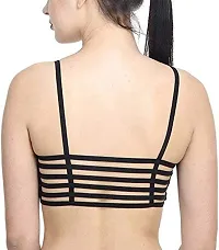 Women Padded Cotton Sports 6 Strap Fancy Bra Full Adjustable Straps for Women's Girl's Bralette (30 to 36) Size, (Removable Pad) Black-thumb1