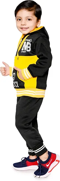 Fabulous Black Polyester Blend Printed Hooded Sweatshirt With Trouser For Boys-thumb3