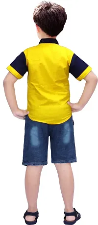 Fabulous Yellow Cotton Blend Printed Shirt With Shorts For Boys-thumb1