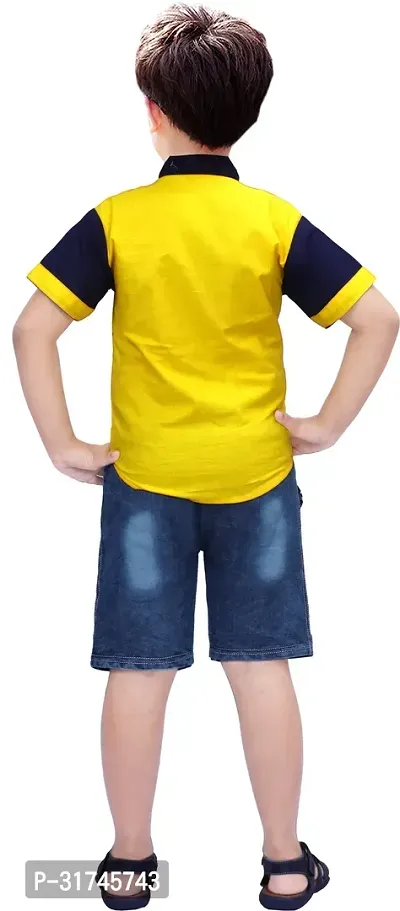 Fabulous Yellow Cotton Blend Printed Shirt With Shorts For Boys-thumb2