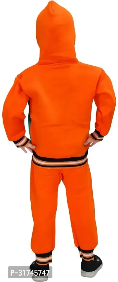 Fabulous Orange Wool Printed Hooded Sweatshirt With Trouser For Boys-thumb2