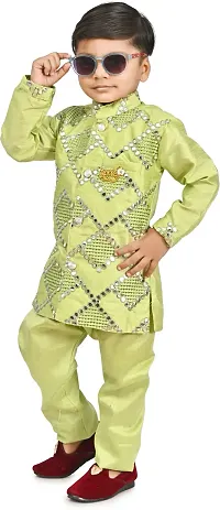 Stylish Green Cotton Blend Embellished Kurta Sets For Boys-thumb3