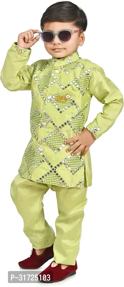 Stylish Green Cotton Blend Embellished Kurta Sets For Boys-thumb4