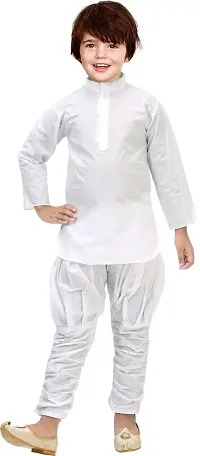 Stylish White Cotton Self Pattern Kurta Sets For Boys-thumb2