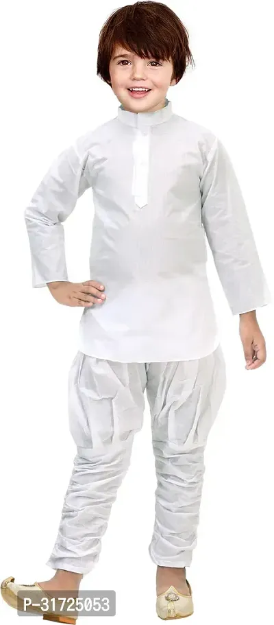 Stylish White Cotton Self Pattern Kurta Sets For Boys-thumb3