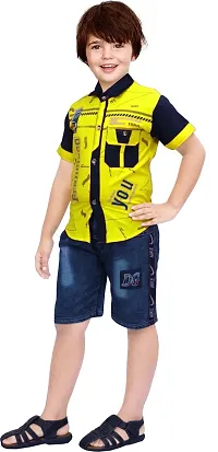 Fabulous Yellow Cotton Blend Printed Shirt With Shorts For Boys-thumb2