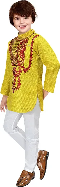 Stylish Yellow Cotton Blend Embroidered Kurta Sets For Boys-thumb2