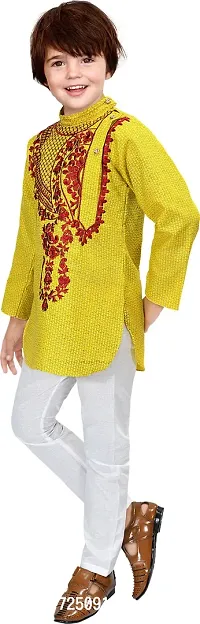 Stylish Yellow Cotton Blend Embroidered Kurta Sets For Boys-thumb3