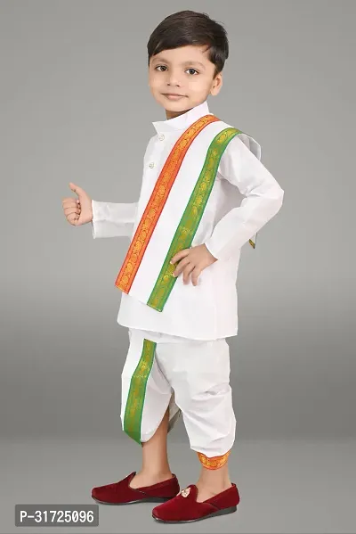 Stylish White Cotton Self Pattern Kurta Sets For Boys-thumb3