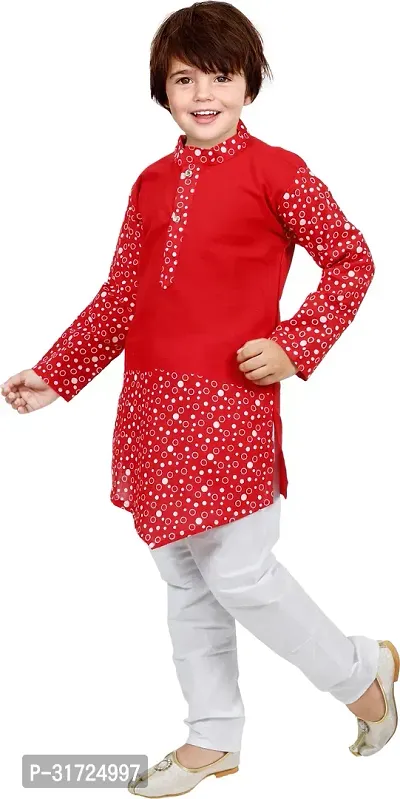 Stylish Red Cotton Blend Printed Kurta Sets For Boys-thumb3