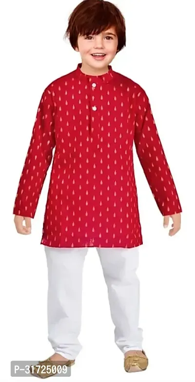 Stylish Red Cotton Blend Printed Kurta Sets For Boys-thumb0