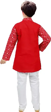 Stylish Red Cotton Blend Printed Kurta Sets For Boys-thumb1