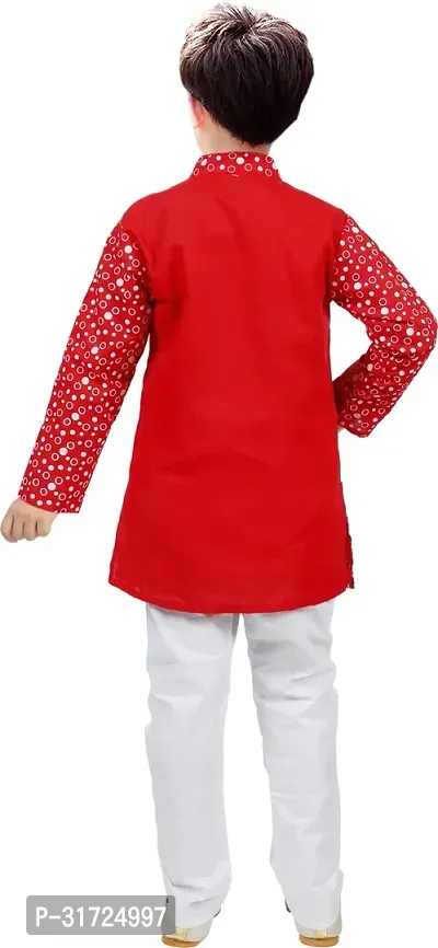 Stylish Red Cotton Blend Printed Kurta Sets For Boys-thumb2