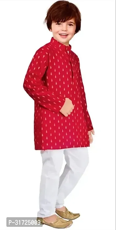 Stylish Red Cotton Blend Printed Kurta Sets For Boys-thumb3