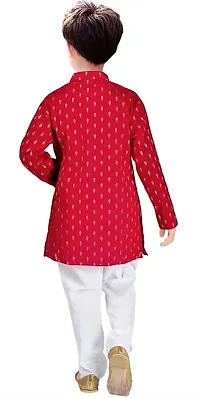 Stylish Red Cotton Blend Printed Kurta Sets For Boys-thumb1