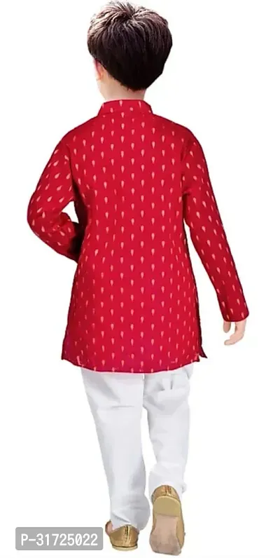 Stylish Red Cotton Blend Printed Kurta Sets For Boys-thumb2