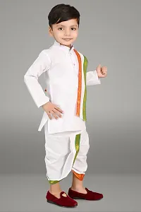 Stylish White Cotton Self Pattern Kurta Sets For Boys-thumb3