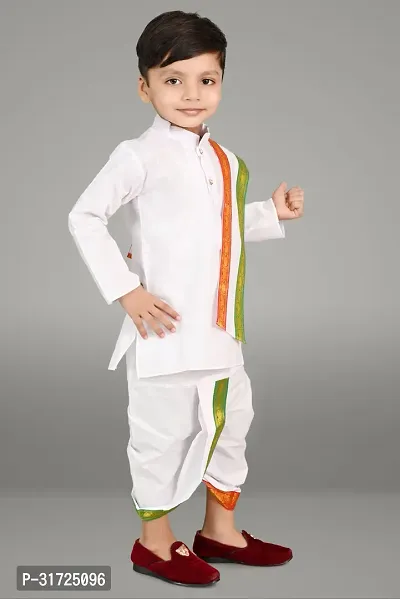 Stylish White Cotton Self Pattern Kurta Sets For Boys-thumb4